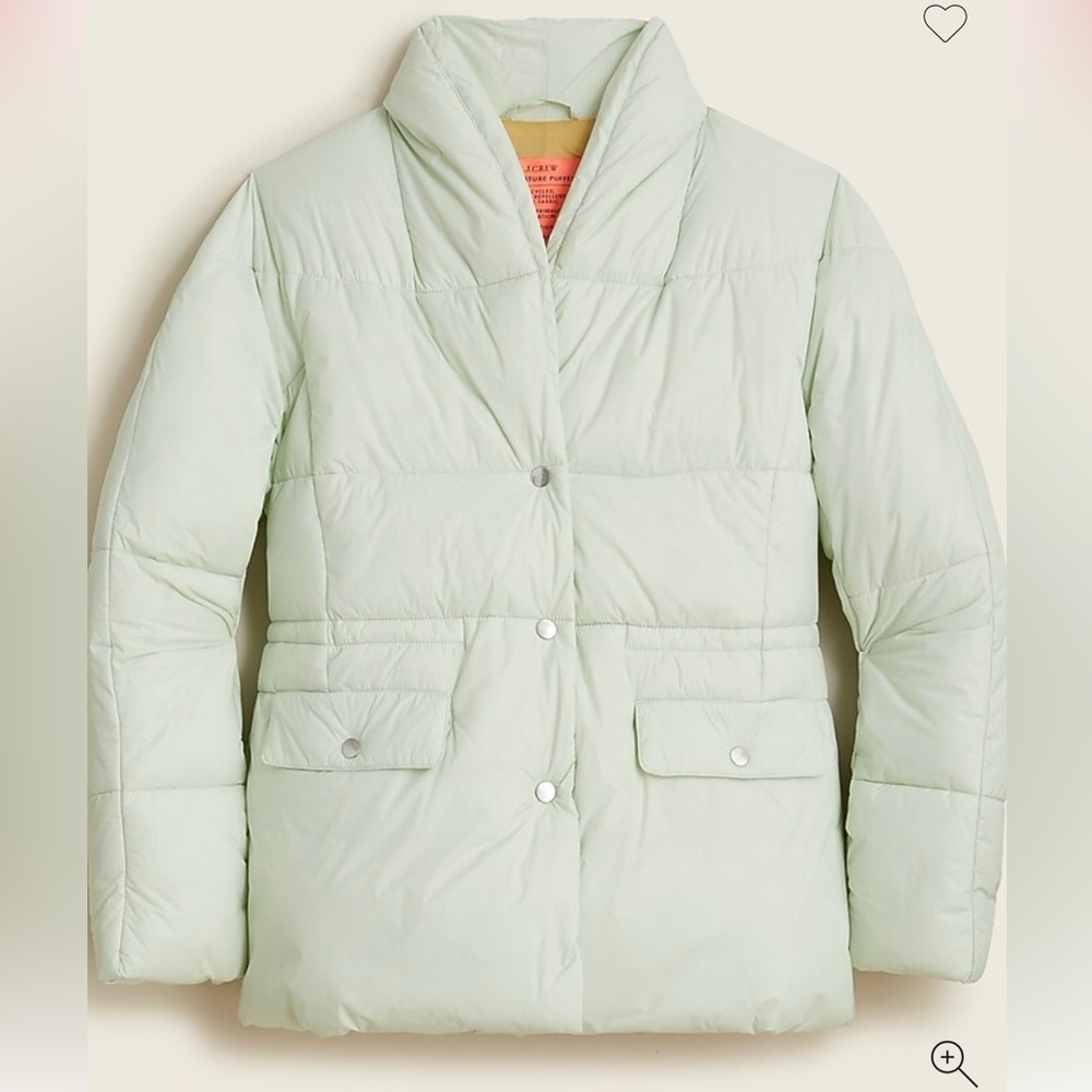 J Crew Alps PrimaLoft Women's Light Green Mint Puffer Jacket